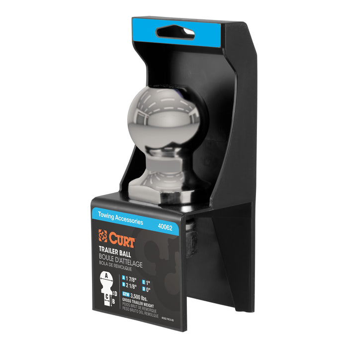 CURT Stainless Steel Trailer Hitch Ball, 3,500 lbs, 1-7/8-Inch Diameter, 1 x 2-1/8-Inch Shank Model 40081