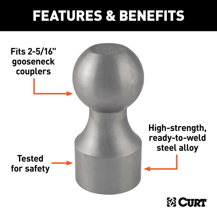 CURT Raw Steel Weld-On Gooseneck Ball, 2-5/16-Inch Diameter, 30,000 lbs Model 40094