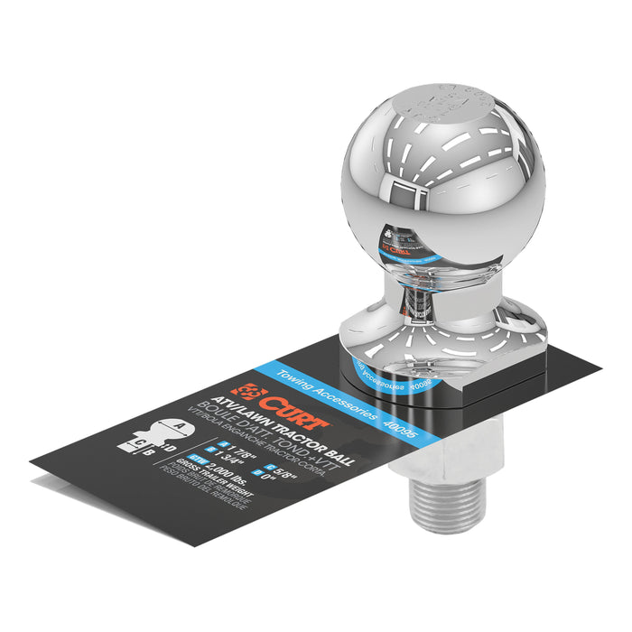 CURT Chrome ATV, UTV, Lawn Tractor Hitch Ball, 2,000 lbs, 1-7/8-Inch Diameter, 5/8 x 1-3/4-Inch Shank Model 40095