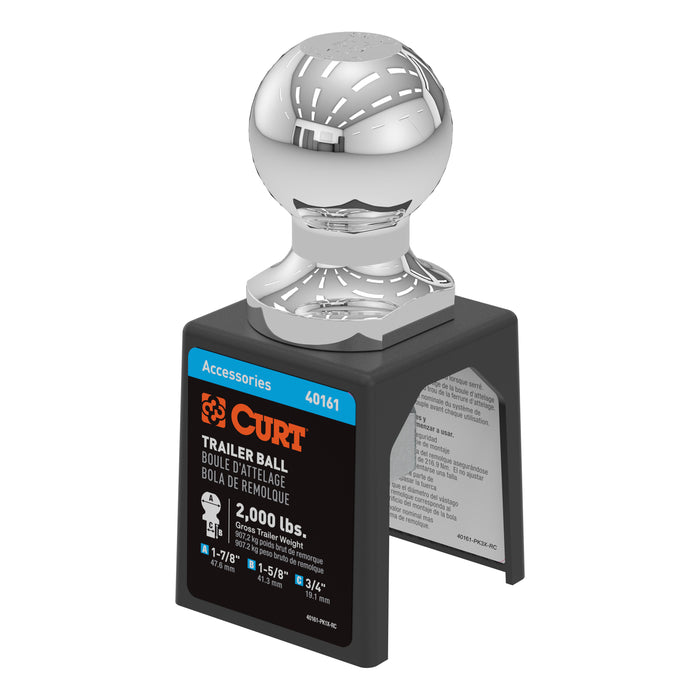 CURT Chrome Trailer Hitch Ball, 2,000 lbs, 1-7/8-Inch Diameter, 3/4 x 1-5/8-Inch Shank Model 40161