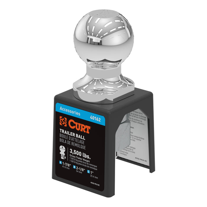 CURT Chrome Trailer Hitch Ball, 3,500 lbs, 1-7/8-Inch Diameter, 1 x 2-1/8-Inch Shank Model 40162