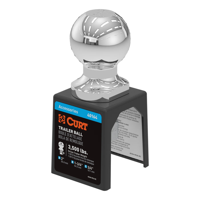CURT Chrome Trailer Hitch Ball, 3,500 lbs, 2-Inch Diameter, 3/4 x 1-3/4-Inch Shank Model 40164