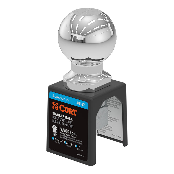 CURT Chrome Trailer Hitch Ball, 7,500 lbs, 2-5/16-Inch Diameter, 1 x 2-1/8-In Shank Model 40167