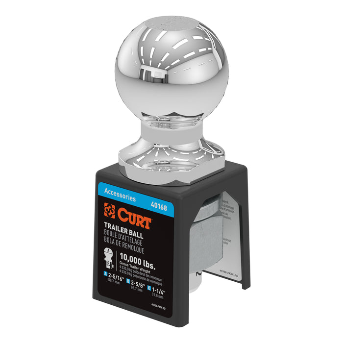 CURT Chrome Trailer Hitch Ball, 10,000 lbs, 2-5/16-Inch Diameter, 1-1/4 x 2-5/8-In Shank Model 40168