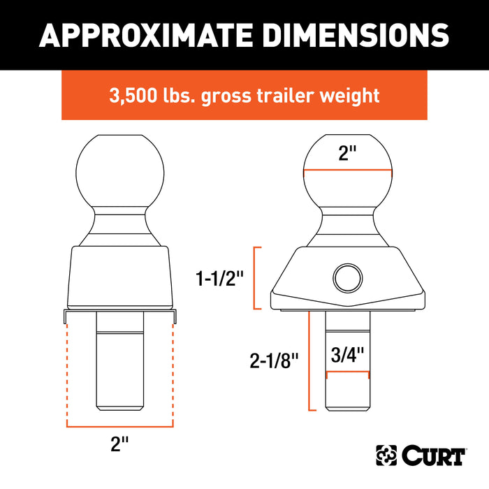 CURT RockerBall Cushion Hitch Trailer Ball 3,500 lbs, 2-Inch Diameter, 3/4-Inch Shank Model 40246
