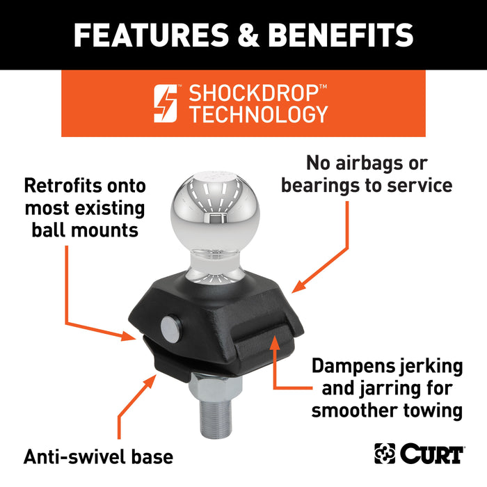 CURT RockerBall Cushion Hitch Trailer Ball 3,500 lbs, 2-Inch Diameter, 3/4-Inch Shank Model 40246