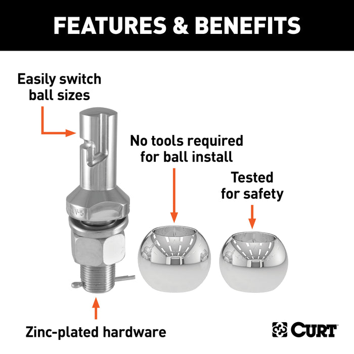 CURT 1-7/8 and 2-Inch Chrome Steel Switch Ball Set, Up to 6,000 lbs. GTW Model 42178