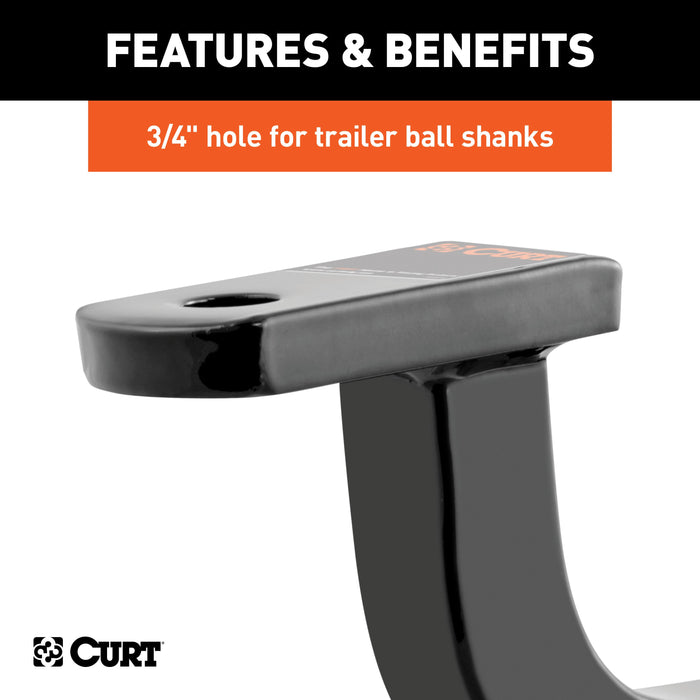 CURT Class 2 Trailer Hitch Ball Mount, Fits 1-1/4-Inch Receiver, 3,500 lbs, 3/4-Inch Hole, 3-7/8-Inch Rise Model 45000