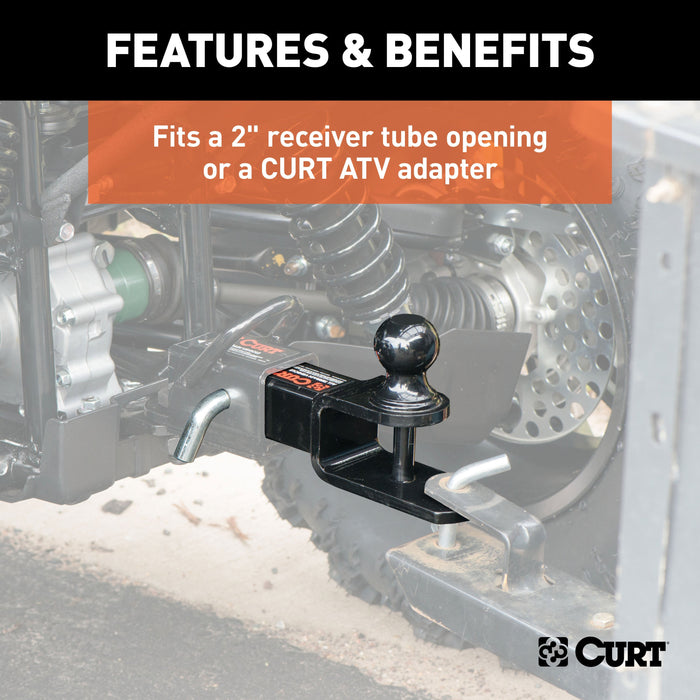 CURT 3-in-1 ATV Trailer Hitch Mount, 2-Inch Ball, Clevis Pin, 5/8-Inch Hole, Fits 2-Inch Receiver Model 45009