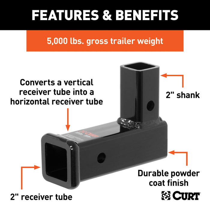 CURT Vertical Receiver Trailer Hitch Adapter, 2-Inch, 5,000 lbs, 2-7/16-In Rise Model 45013