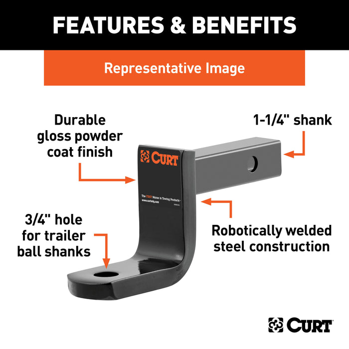 CURT Class 2 Trailer Hitch Ball Mount, Fits 1-1/4-Inch Receiver, 3,500 lbs, 3/4-Inch Hole, 3-1/4-Inch Drop, 2-5/8-Inch Rise Model 45016