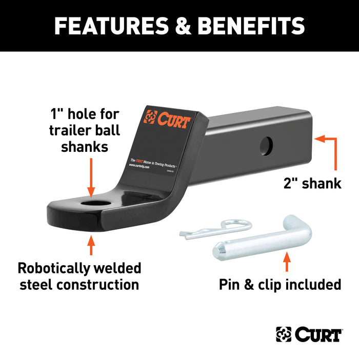 CURT Class 3 Trailer Hitch Ball Mount and Pin, Fits 2-Inch Receiver, 7,500 lbs, 1-Inch Hole, 2-In Drop, 3/4-Inch Rise Model 45033