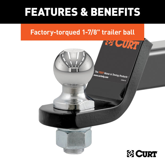 CURT Trailer Hitch Mount with 1-7/8-Inch Ball & Pin, Fits 2-Inch Receiver, 7,500 lbs, 2-In Drop Model 45034