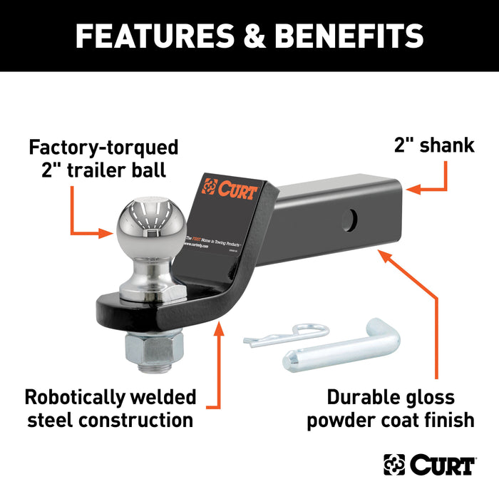 CURT Trailer Hitch Mount with 2-Inch Ball & Pin, Fits 2-In Receiver, 7,500 lbs, 2" Drop Model 45036