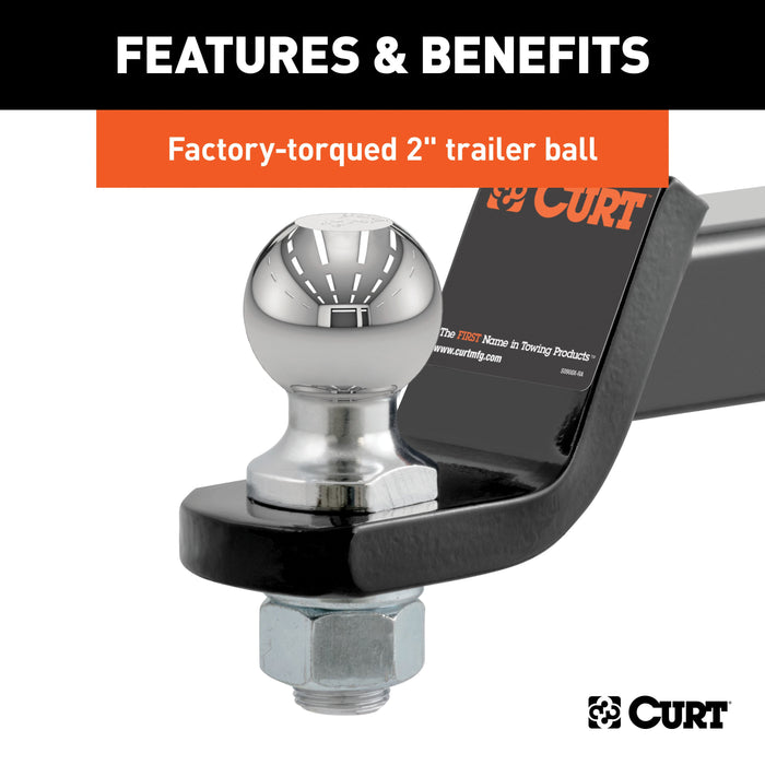 CURT Trailer Hitch Mount with 2-Inch Ball & Pin, Fits 2-In Receiver, 7,500 lbs, 2" Drop Model 45036