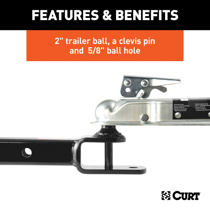 CURT 3-in-1 UTV, ATV Trailer Hitch Mount with 2-Inch Receiver Adapter, 2-Inch Ball, Clevis Pin, 5/8-Inch Hole Model 45038