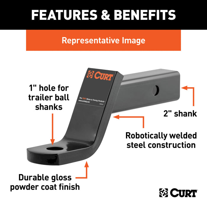 CURT Class 3 Trailer Hitch Ball Mount, Fits 2-Inch Receiver, 7,500 lbs, 1-Inch Hole, 2-In Drop, 3/4-Inch Rise Model 45040