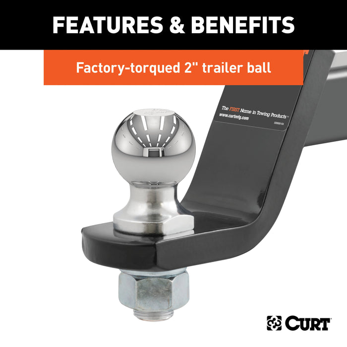 CURT Trailer Hitch Mount with 2-Inch Ball & Pin, Fits 2-In Receiver, 7,500 lbs, 4-Inch Drop Model 45056