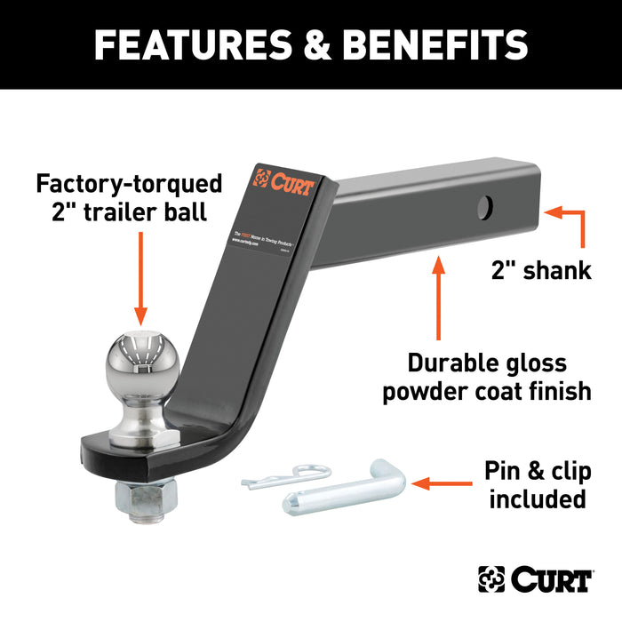 CURT Lifted Truck Trailer Hitch Mount with 2-Inch Ball & Pin, Fits 2-In Receiver, 7,500 lbs, 6-Inch Drop Model 45064
