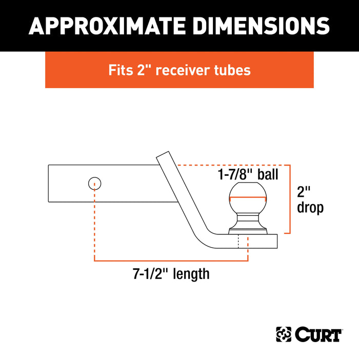 CURT Fusion Trailer Hitch Mount with 1-7/8-Inch Ball & Pin, Fits 2-Inch Receiver, 5,000 lbs, 2-In Drop Model 45131