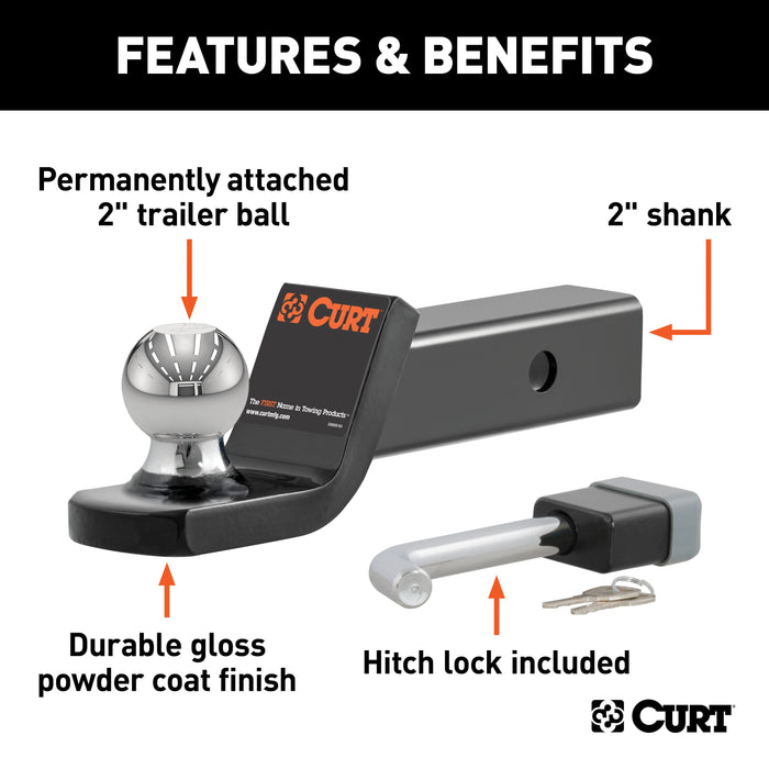 CURT Trailer Hitch Mount, 2-Inch Ball, Lock, Fits 2-In Receiver, 7,500 lbs, 2" Drop Model 45141