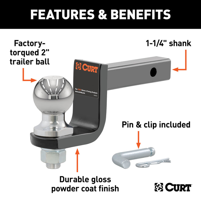 CURT Trailer Hitch Mount, 2-Inch Ball, Pin, Fits 1-1/4-In Receiver, 3,500 lbs, 3-1/4" Drop Model 45148