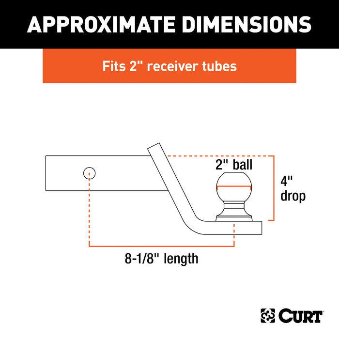 CURT Fusion Trailer Hitch Mount with 2-Inch Ball & Pin, Fits 2-In Receiver, 7,500 lbs, 4-Inch Drop Model 45154