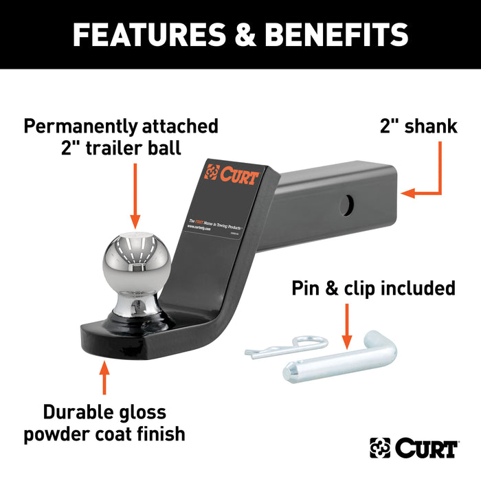 CURT Fusion Trailer Hitch Mount with 2-Inch Ball & Pin, Fits 2-In Receiver, 7,500 lbs, 4-Inch Drop Model 45154