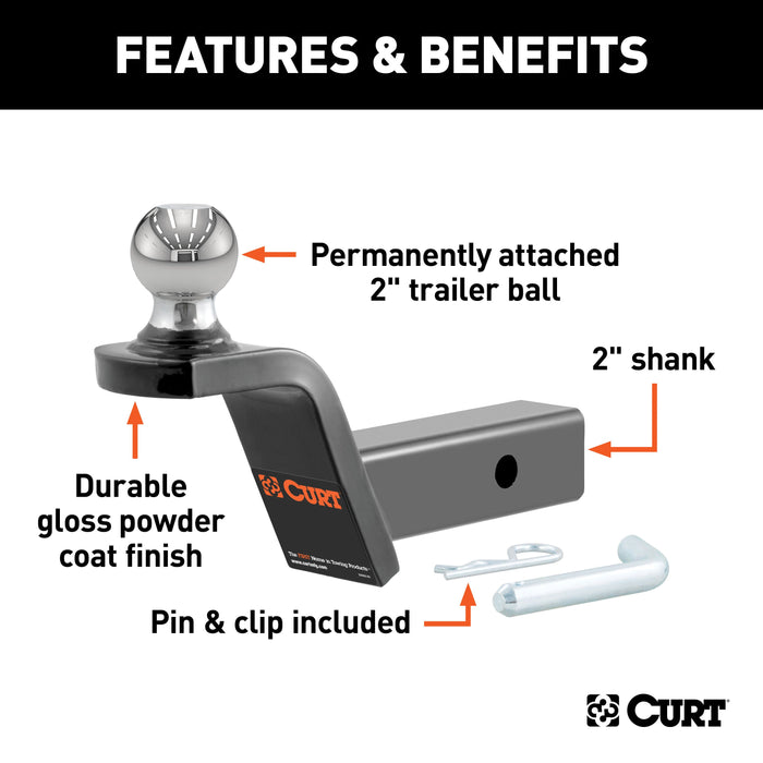 CURT Fusion Trailer Hitch Mount with 2-Inch Ball & Pin, Fits 2-In Receiver, 7,500 lbs, 2" Rise Model 45155