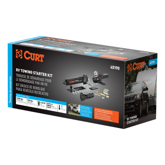 CURT RV Towing Starter Kit with RockerBall Cushion Hitch, Trailer Sway Control, Echo Mobile Brake Controller, Anti-Rattle Pin, 7,500 lbs Max Model 45190
