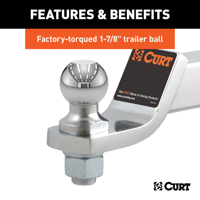 CURT Chrome Trailer Hitch Mount with 1-7/8-Inch Ball & Pin, Fits 2-Inch Receiver, 7,500 lbs, 2-In Drop Model 45293