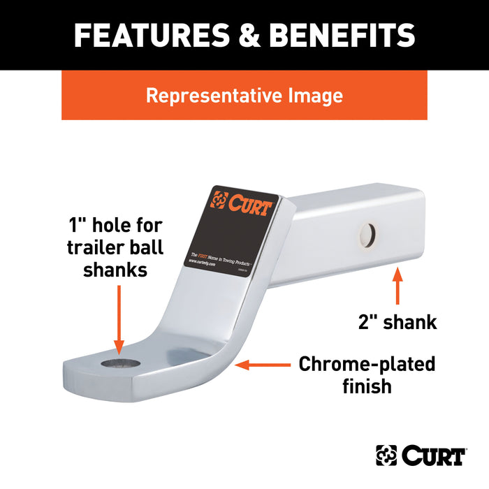 CURT Chrome Class 3 Trailer Hitch Ball Mount, Fits 2-Inch Receiver, 7,500 lbs, 1-Inch Hole, 4-Inch Drop, 2-In Rise Model 45296