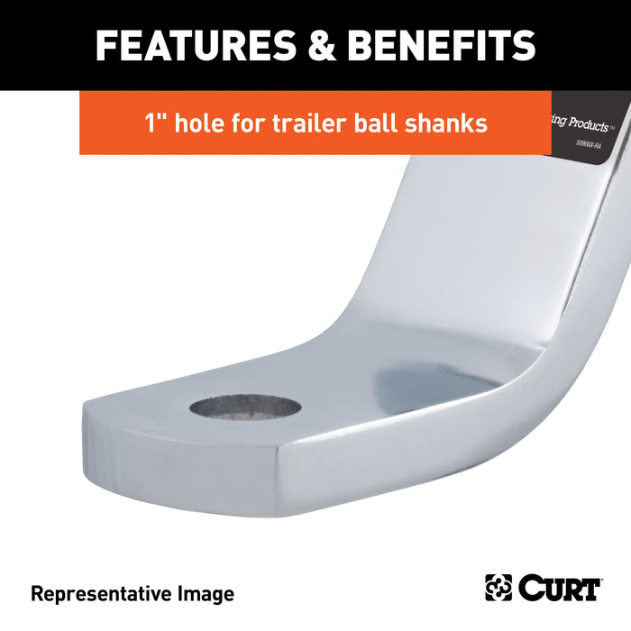 CURT Chrome Class 3 Trailer Hitch Ball Mount, Fits 2-Inch Receiver, 7,500 lbs, 1-Inch Hole, 6-Inch Drop Model 45297