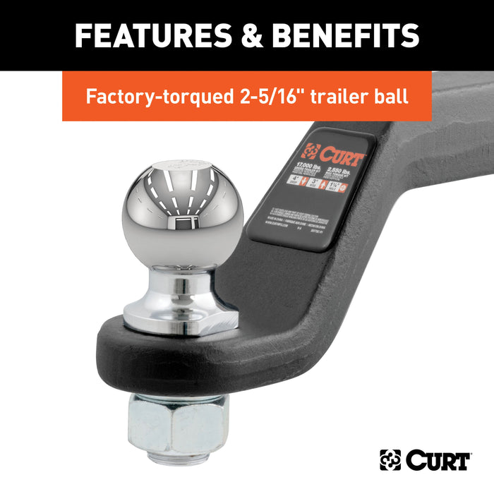 CURT Trailer Hitch Mount with 2-5/16-Inch Ball & Pin, Fits 2-Inch Receiver, 15,000 lbs, 4-Inch Drop Model 45332