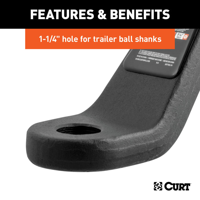 CURT Forged Trailer Hitch Ball Mount, Fits 2-Inch Receiver, 17,000 lbs, 1-1/4-Inch Hole, 4-Inch Drop, 3-Inch Rise Model 45341