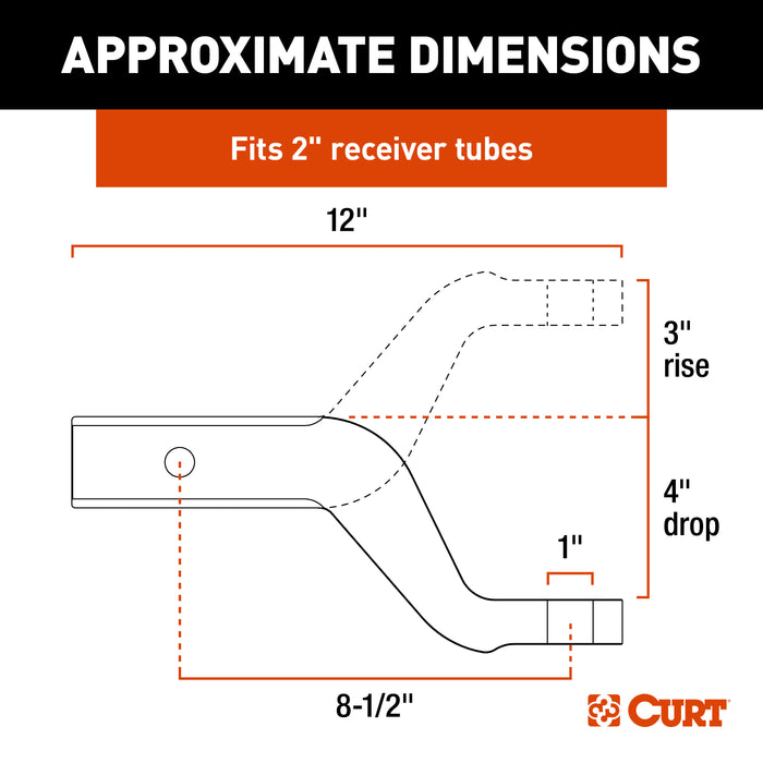 CURT Aluminum Trailer Hitch Ball Mount, Fits 2-Inch Receiver, 8,000 lbs, 1-Inch Hole, 4-In Drop, 3-In Rise Model 45361