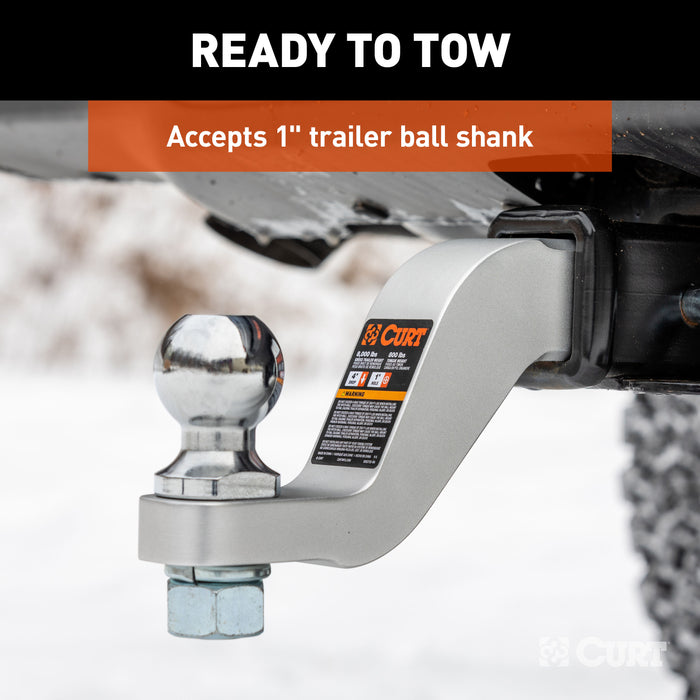 CURT Aluminum Trailer Hitch Ball Mount, Fits 2-Inch Receiver, 8,000 lbs, 1-Inch Hole, 4-In Drop, 3-In Rise Model 45361