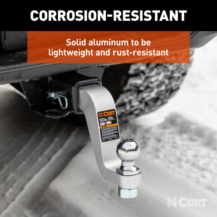 CURT Aluminum Trailer Hitch Ball Mount, Fits 2-Inch Receiver, 8,000 lbs, 1-Inch Hole, 6-In Drop, 5-In Rise Model 45362