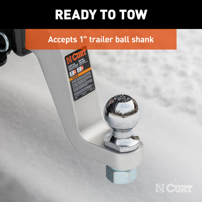 CURT Aluminum Trailer Hitch Ball Mount, Fits 2-Inch Receiver, 8,000 lbs, 1-Inch Hole, 6-In Drop, 5-In Rise Model 45362