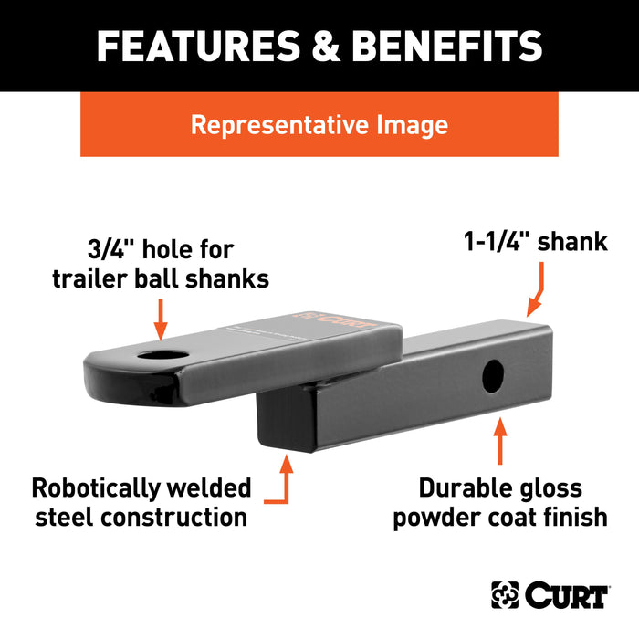 CURT Class 2 Trailer Hitch Ball Mount, Fits 1-1/4-Inch Receiver, 3,500 lbs, 3/4-Inch Hole, 1-1/4-In Drop, 3/4" Rise Model 45519