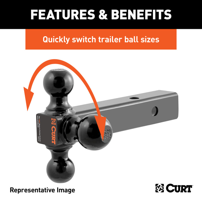 CURT Multi-Ball Trailer Hitch Ball Mount, 1-7/8, 2, 2-5/16-Inch Balls, Fits 2-1/2-Inch Receiver, 14,000 lbs Model 45651