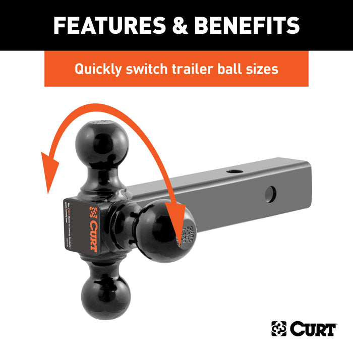 CURT Multi-Ball Trailer Hitch Ball Mount, 1-7/8, 2, 2-5/16-Inch Balls, Fits 2-Inch Receiver, 10,000 lbs Model 45652