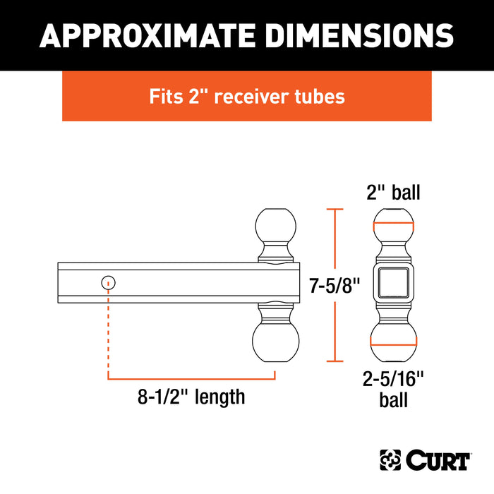 CURT Multi-Ball Trailer Hitch Ball Mount, 2, 2-5/16-Inch Balls, Fits 2-Inch Receiver, 10,000 lbs Model 45665