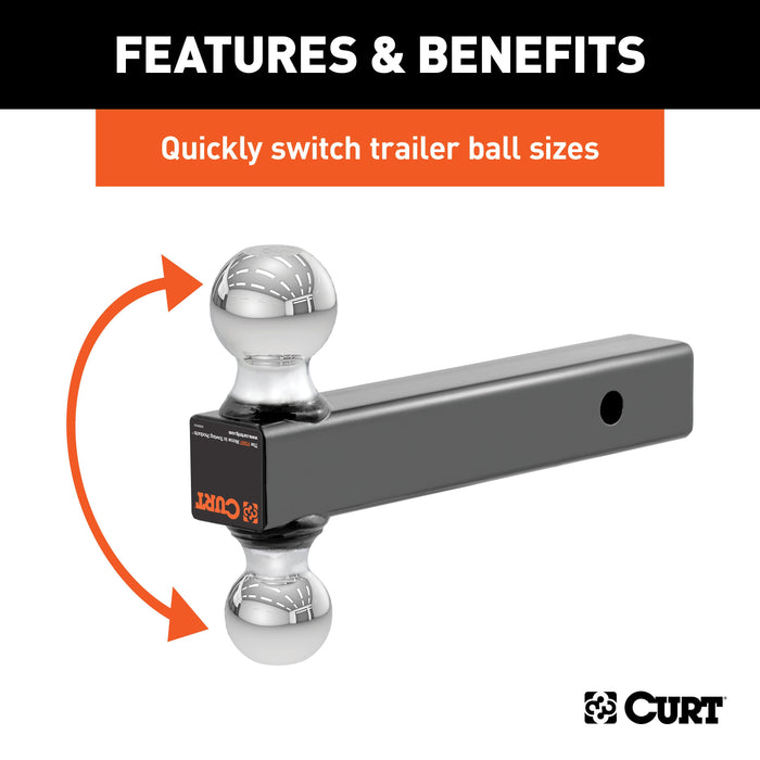 CURT Multi-Ball Trailer Hitch Ball Mount, 2, 2-5/16-Inch Balls, Fits 2-Inch Receiver, 10,000 lbs Model 45665