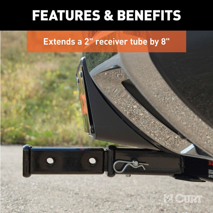 CURT 8-Inch Long Trailer Hitch Extension with Hollow Shank for 2-Inch Receiver, 3,500 lbs Model 45781
