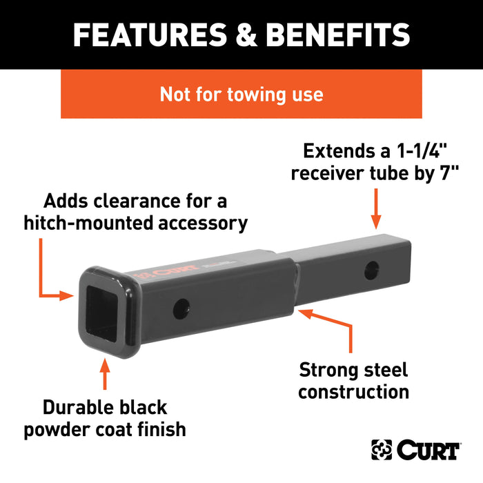 CURT 7-Inch Long Trailer Hitch Extension for 1-1/4-Inch Receiver, 350 lbs Model 45789