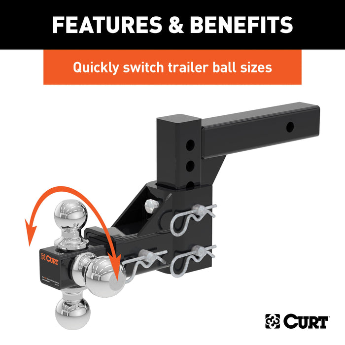 CURT Adjustable Trailer Hitch Ball Mount, Fits 2-Inch Receiver, 5-3/4-Inch Drop, 1-7/8, 2, 2-5/16-Inch Balls, 10,000 lbs Model 45799