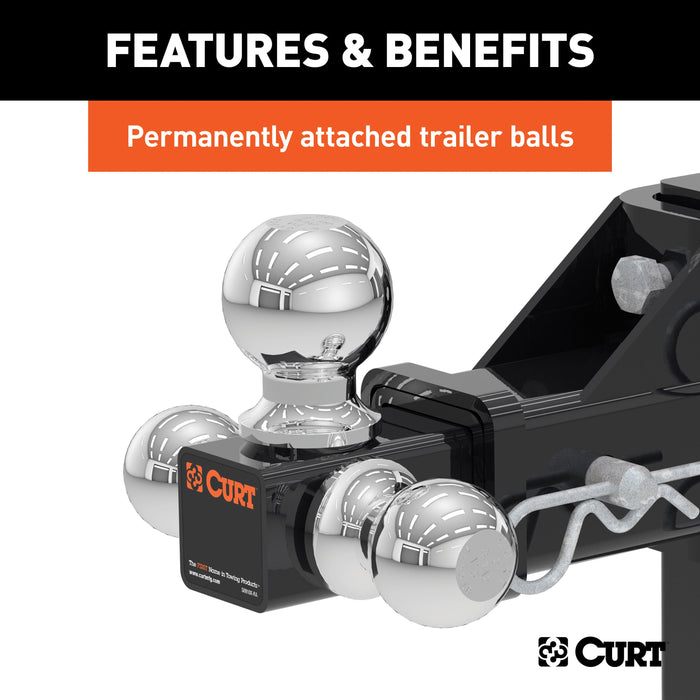 CURT Adjustable Trailer Hitch Ball Mount, Fits 2-Inch Receiver, 5-3/4-Inch Drop, 1-7/8, 2, 2-5/16-Inch Balls, 10,000 lbs Model 45799