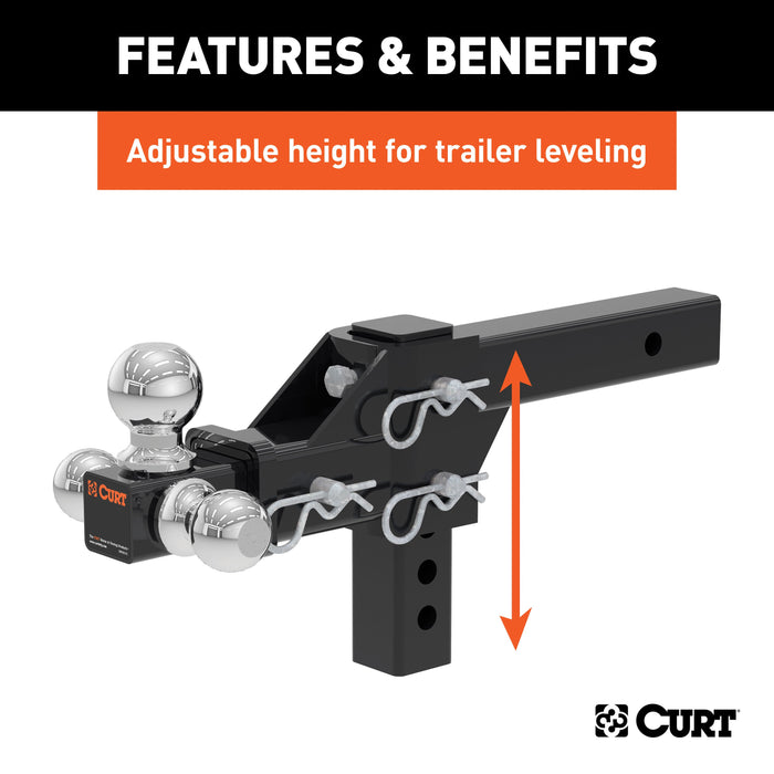 CURT Adjustable Trailer Hitch Ball Mount, Fits 2-Inch Receiver, 5-3/4-Inch Drop, 1-7/8, 2, 2-5/16-Inch Balls, 10,000 lbs Model 45799