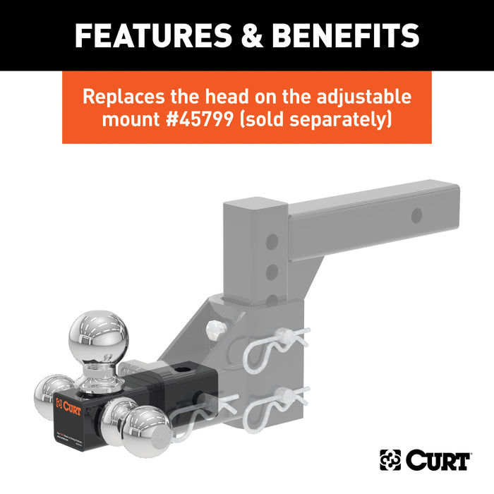 CURT Replacement Adjustable Trailer Hitch Ball Mount Head with 3 Balls for CURT #45799 Model 45800